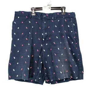 Savane Beer Pong Print Navy Cotton Chino Shorts Men's 36x8" College Humor Preppy